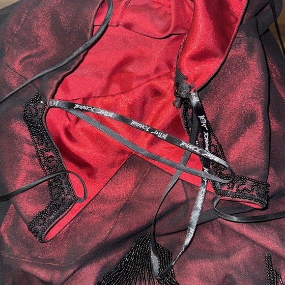 Betsey Johnson NO SIZE Vintage Evening Dress Floral Beading Silk Red Black Vixen - Picture 3 of 16